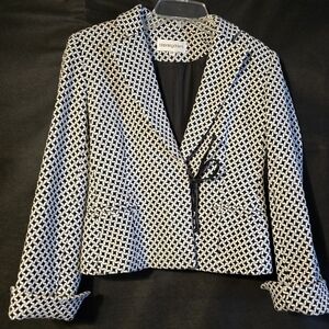 Bloomingdale 2P houndstooth jacket with black leather tie front closure.